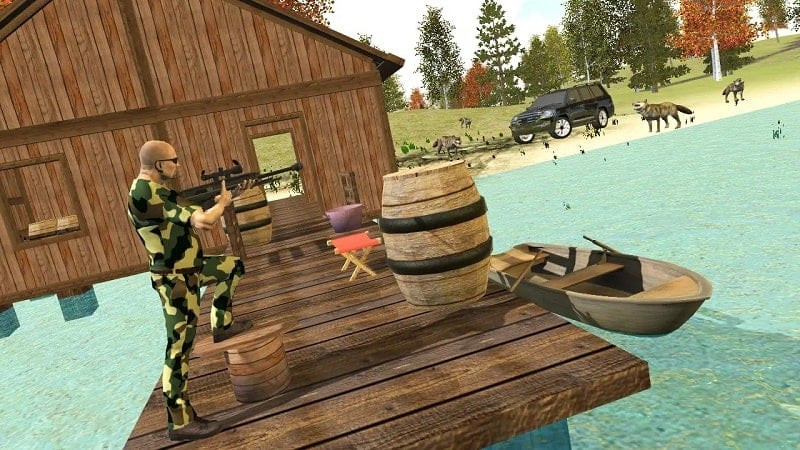 Jogador escolhendo arma no inventário do Hunting Simulator 4x4