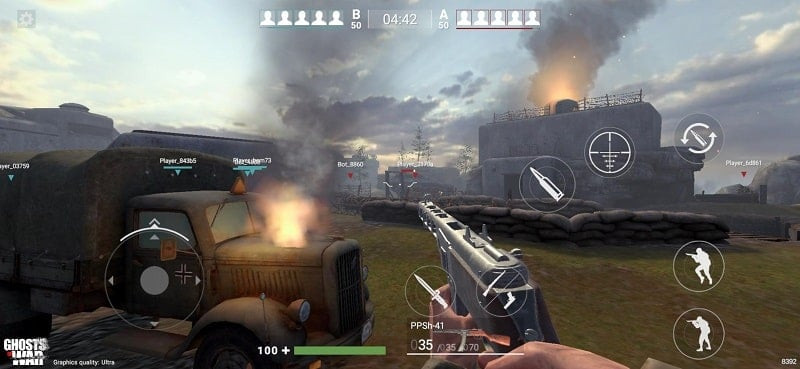 Soldado em ação em Ghosts of War, destacando a jogabilidade aprimorada oferecida pela versão MOD