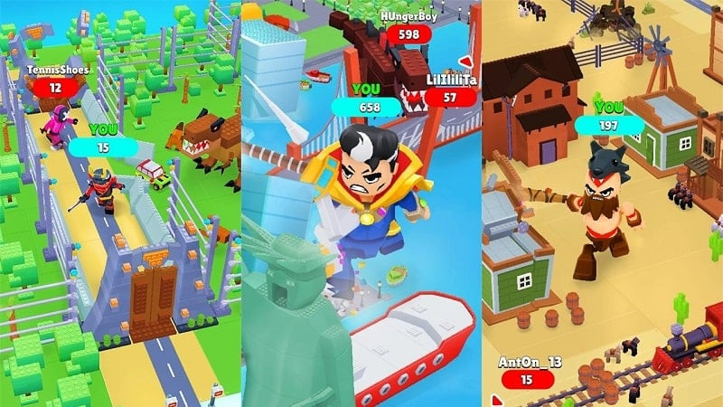 alt: Crazy Toys City gameplay screenshot showing destruction