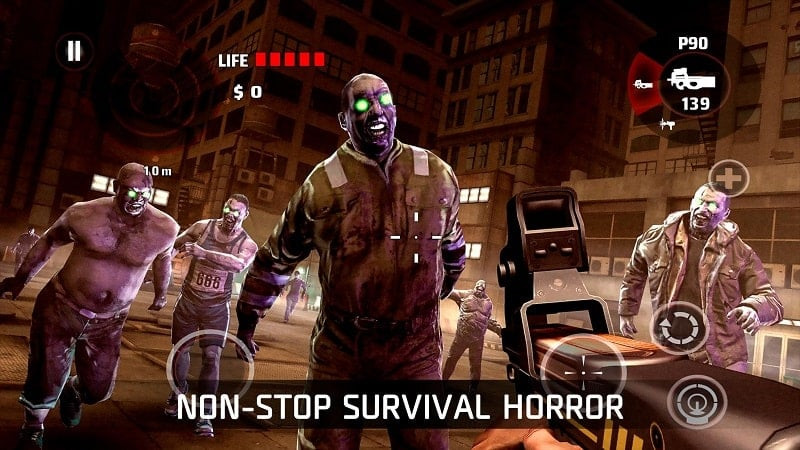 Captura de pantalla de DEAD TRIGGER MOD APK: Entornos y tipos de zombis.