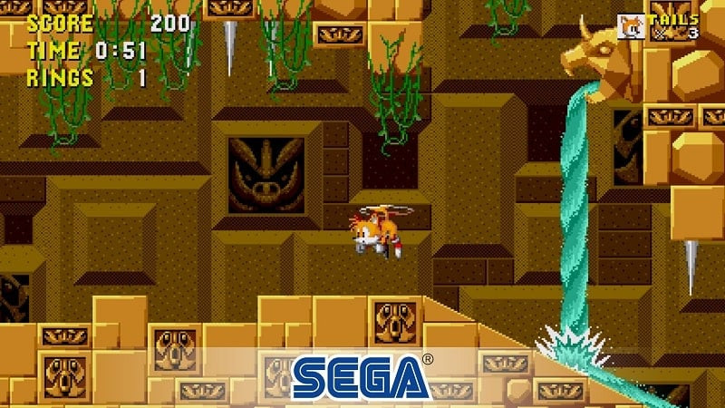 Captura de pantalla de Sonic en un nivel desafiante de Sonic the Hedgehog Classic MOD APK