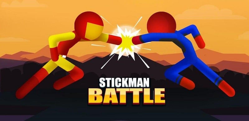 Captura de ecrã da jogabilidade de Stickman Battle mostrando dois bonecos de palito a lutar