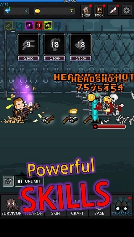 alt: Grow Survivor gameplay screenshot showcasing the character using a special skill, likely a powerful attack or defensive maneuver