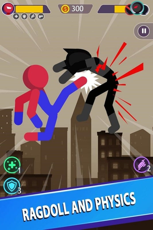 Captura de ecrã do jogo Stickman Battle mostrando um ecrã de seleção de nível