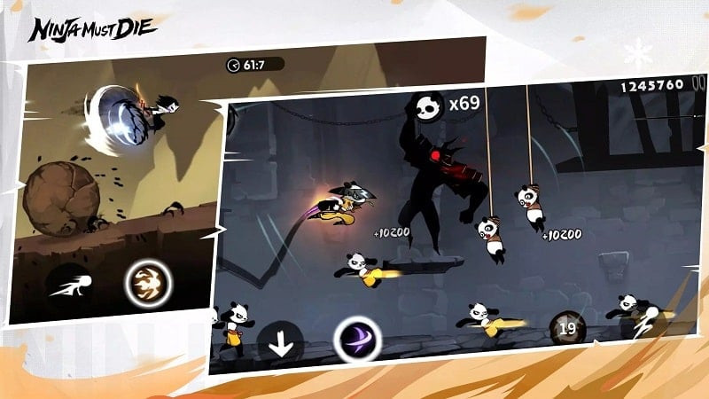 Ninja Must Die: Captura de pantalla de una batalla contra un jefe