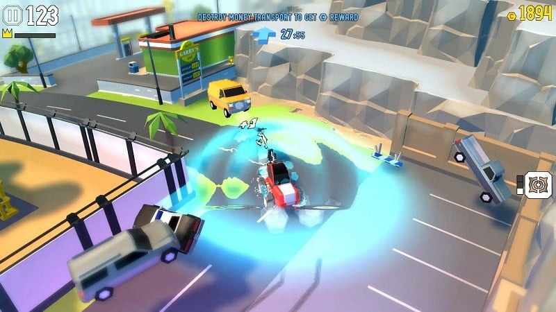 alt: Reckless Getaway 2 gameplay screenshot highlighting the destructive elements of gameplay