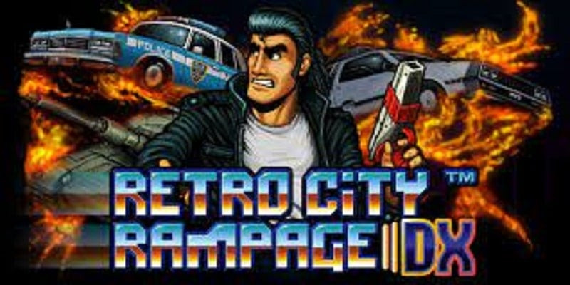 alt: Retro City Rampage DX gameplay screenshot showing the pixelated graphics and chaotic action