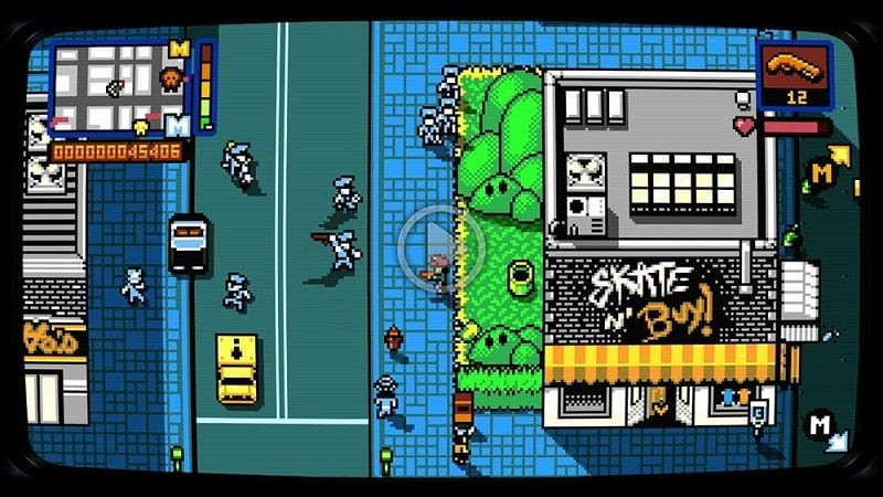 alt: Retro City Rampage DX screenshot displaying the variety of weapons available in the game