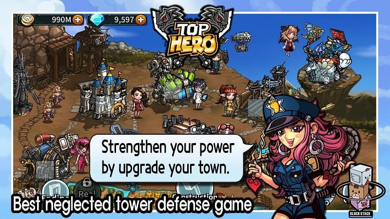 Captura de pantalla de Top Hero - Tower Defense: interfaz de mejora de héroes.