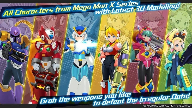 Pantalla de selección de personajes de MEGA MAN X DiVE.