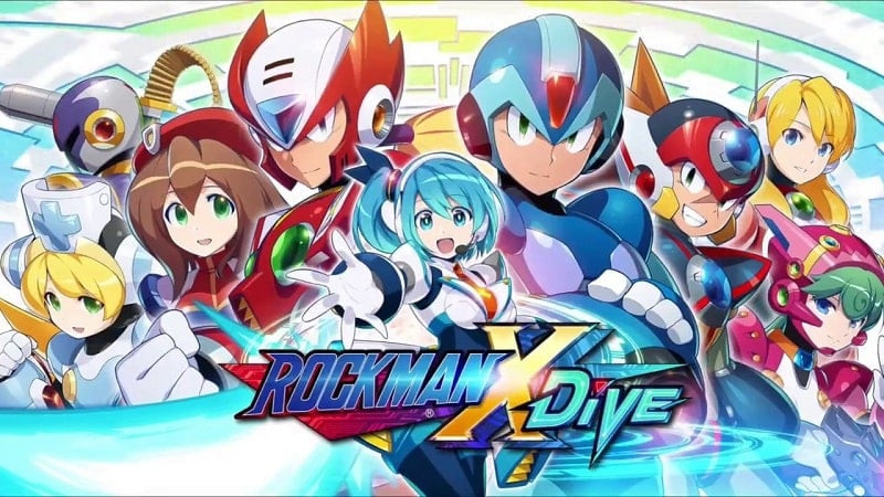 Captura de pantalla de MEGA MAN X DiVE con varios personajes en acción.