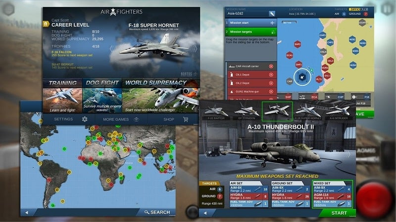 Captura de AirFighters MOD APK: función de aviones desbloqueados