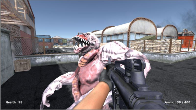 alt text: Close-up view of the weapon selection menu in Zombie Monsters 4, showcasing different types of guns available.