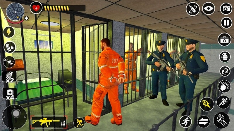 Jogabilidade de Grand Jail Prison Break Escape com o personagem navegando na prisão