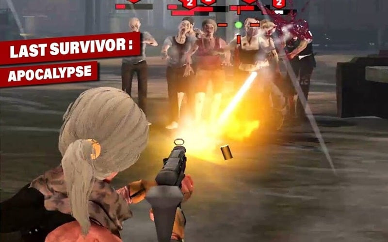 alt text: Last Survivor game screenshot showing the main character facing a horde of zombies