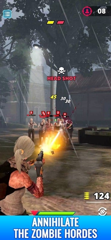 alt text: Last Survivor gameplay image displaying the character navigating through a zombie-infested area