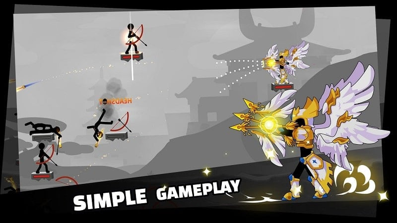 Interfaz y controles del juego Stickman Master Archer