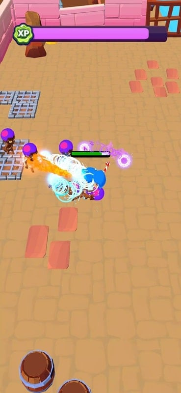 Personaje luchando contra enemigos en Super Tower Explorer