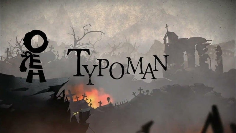 Captura de pantalla de Typoman Remastered: el héroe de letras resolviendo un puzle.