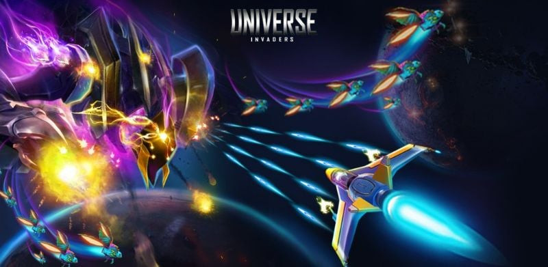 Tela inicial do Universe Invader: Alien Attack mostrando a jogabilidade.