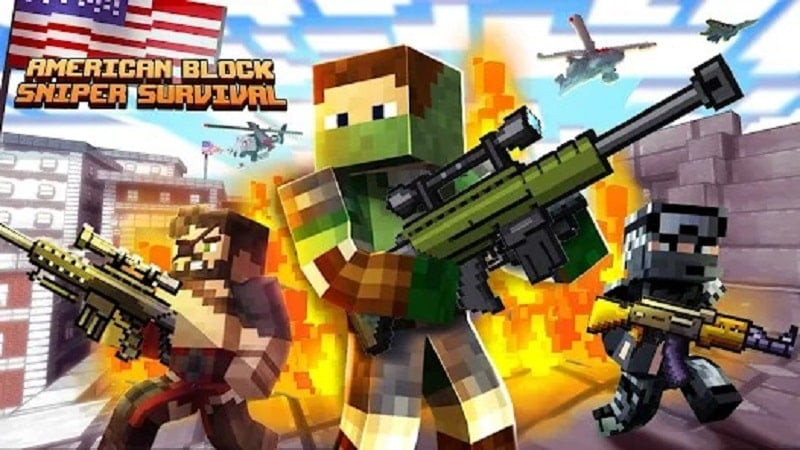 Jogo American Block Sniper Survival MOD APK