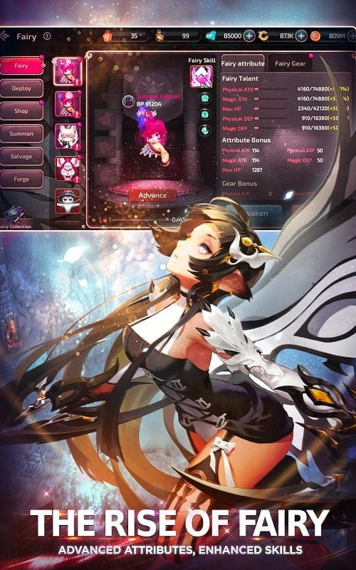 Interface do jogo Dragon Nest M com menus e opções