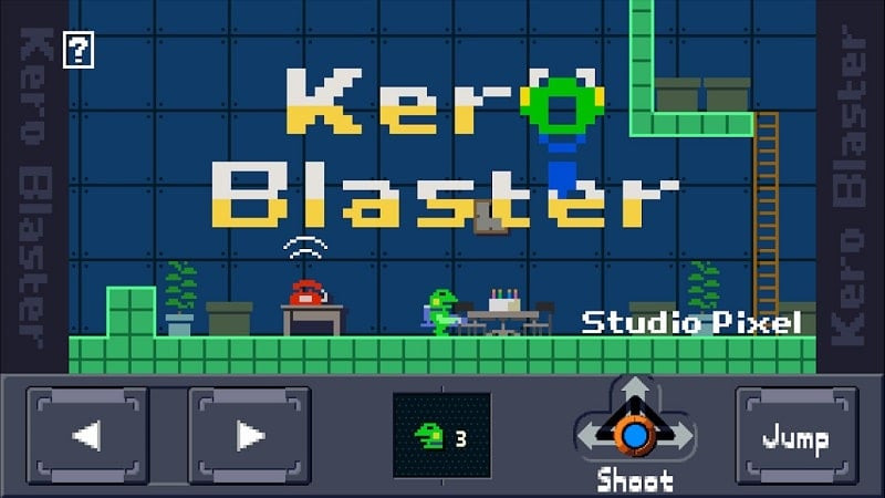 Sapo protagonista do Kero Blaster com sua pistola