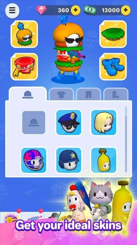 Menu de personalização de personagens em Smash Party