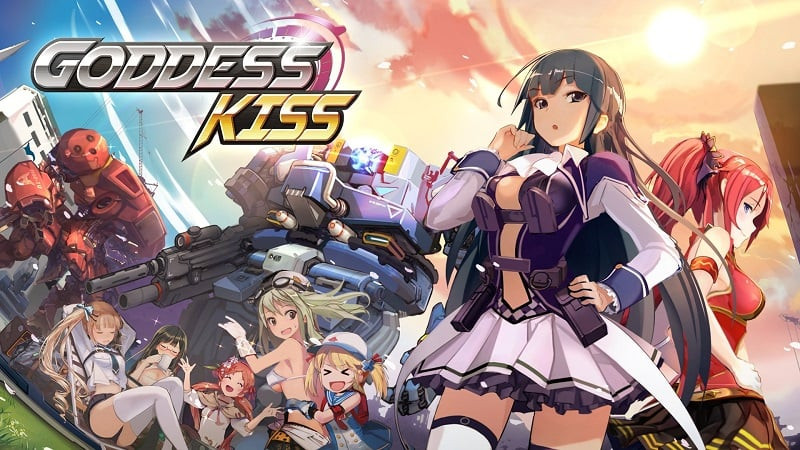 Guerrera con su robot en la pantalla principal de Goddess Kiss