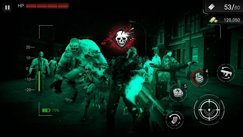 Personaje corriendo entre zombis en una ciudad desolada en Zombie Hunter D-Day2.