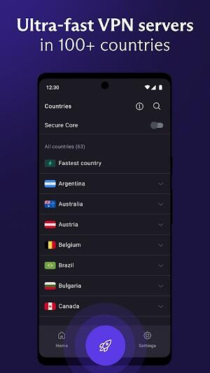 Proton VPN MOD APK: Interface principal