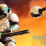 alt: CyberSphere: Online Shooter gameplay screenshot showcasing intense combat against alien robots.