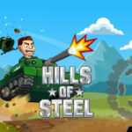 alt: Hills of Steel gameplay screenshot showing a tank battling on a hill