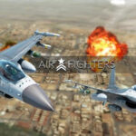 alt text: AirFighters gameplay screenshot showing a fighter jet in action