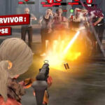 alt text: Last Survivor game screenshot showing the main character facing a horde of zombies