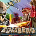 alt text: Zombero game title screen with character holding dual pistols