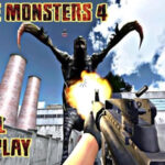 alt text: Zombie Monsters 4 main screen showing the game character in a post-apocalyptic setting.